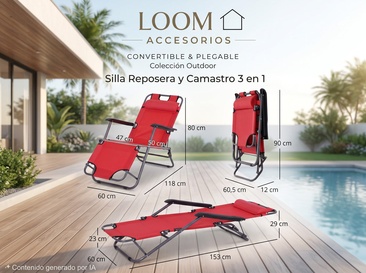 Silla reposera reclinable roja de lona Oxford