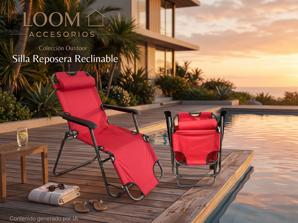 Silla reposera reclinable roja de lona Oxford